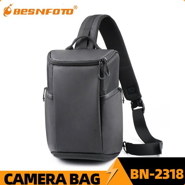 Besnfoto wasserdichter Roll-Top-Kamerarucksack für DSLR und spiegellose Kameras mit Stativhalterung und Platz für 16-Zoll-Laptops, Schwarz - Bild 1
