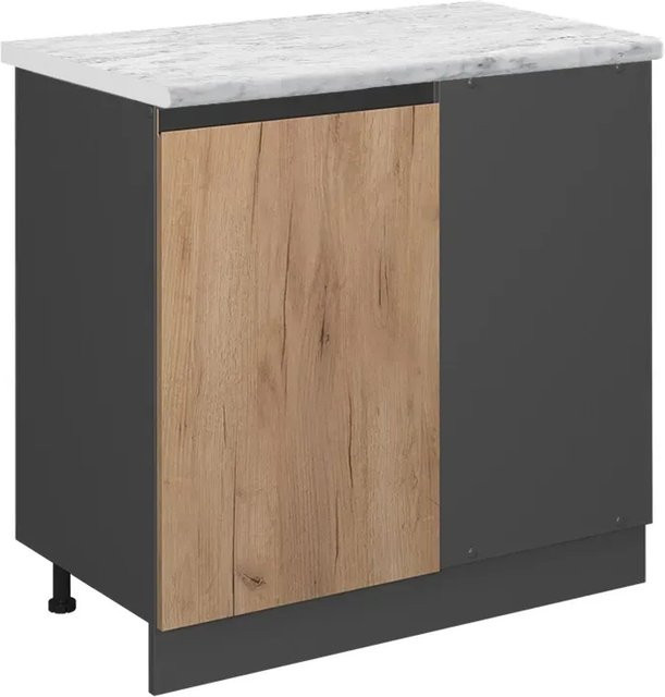 Vicco Eckunterschrank R-Line Küchen Eckschrank Goldkraft Eiche Anthrazit mit Marmor Optik B/T/H: 86,0 x 46,0 x 81,6 cm - Bild 1