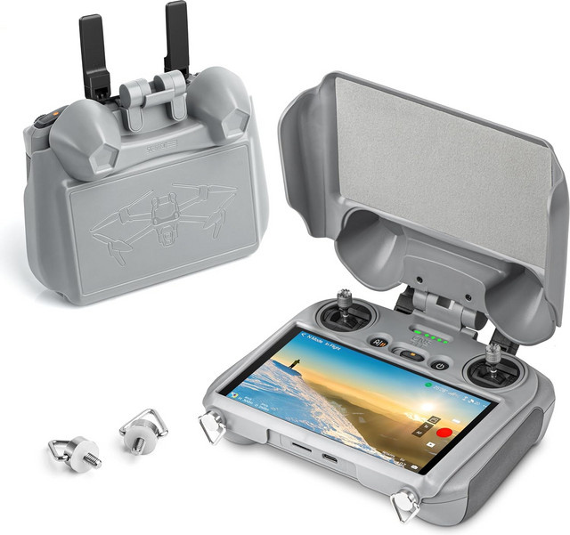 DJI 3-in-1 Sonnenschutz-Set für DJI RC 2 Controller inklusive Sonnenhaube, Joysticks-Schutz und Displayschutzfolie für DJI Mini 4 Pro und DJI Air 3S in Schwarz und Grau - Bild 1