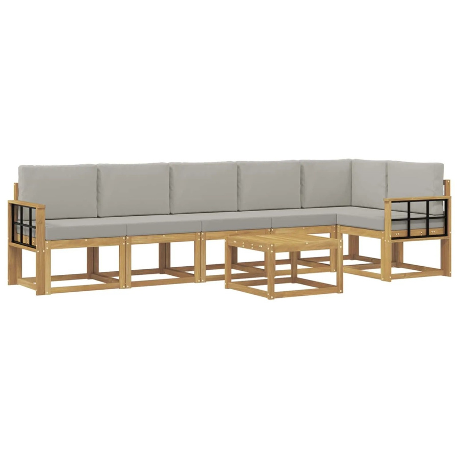 vidaXL Outdoor-Sofagarnitur 7-teilig aus Akazienholz mit Kissen in Weiß, Grau und Braun - Bild 2