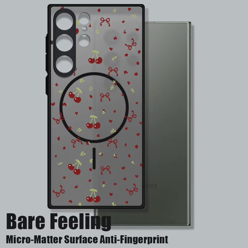 MOESOE Magnetische Handyhülle mit Roter Kirsche für Samsung Galaxy S26 S25 S24 S23 Ultra FE Plus, Matte Harte Schutzhülle mit MagSafe, Multicolour/Schwarz - Bild 2