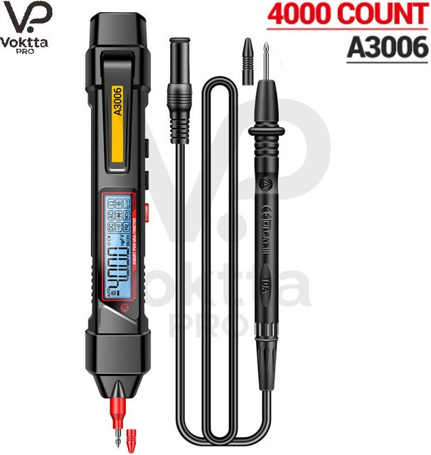ANENG A3006 Multifunktionsstift Multimeter in Schwarz mit 4000 Zählungen als AC/DC-Spannungsprüfer, Ohm, Hz und Leitungsdetektor für elektrische Reparaturen - Bild 1