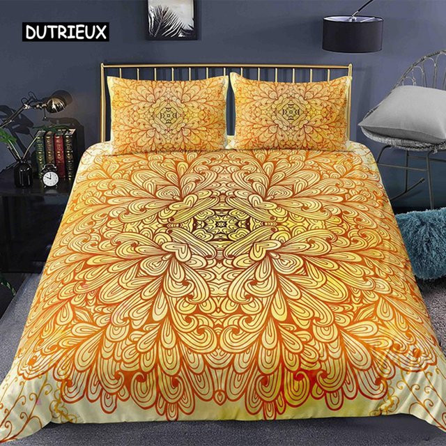 Binchi Boho-Mandala-Bettwäscheset aus Mikrofaser, 3-teilig, Gelb, B/H: 140 x 200 cm - Bild 1