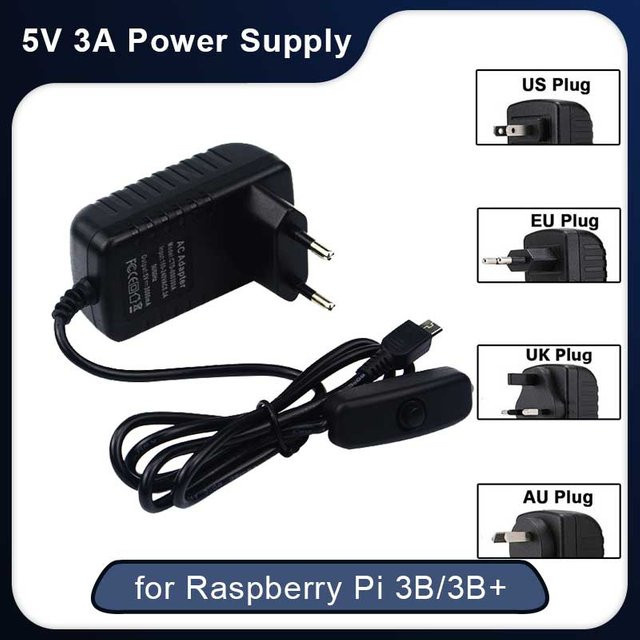Caturda Netzteil für Raspberry Pi 3 Modell B+ mit Micro-USB-Anschluss, 5V 3A, Schwarz - Bild 1