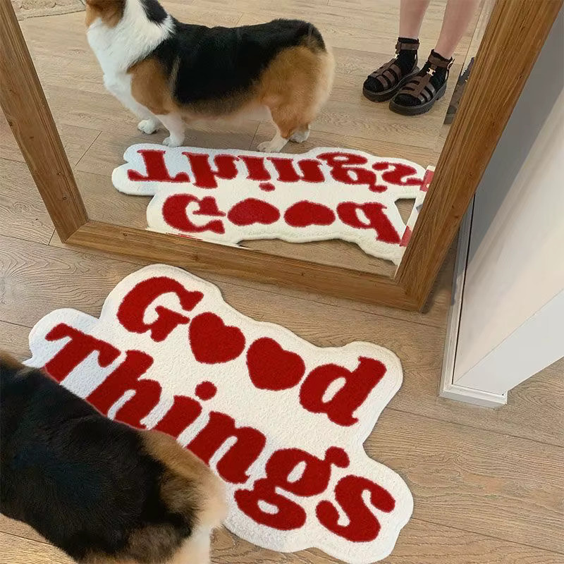 VIKAMA GOOD THING Teppich mit Buchstabenmuster in Weiß, weich, rutschfest und schmutzabweisend für Wohnzimmer und Schlafzimmer - Bild 1