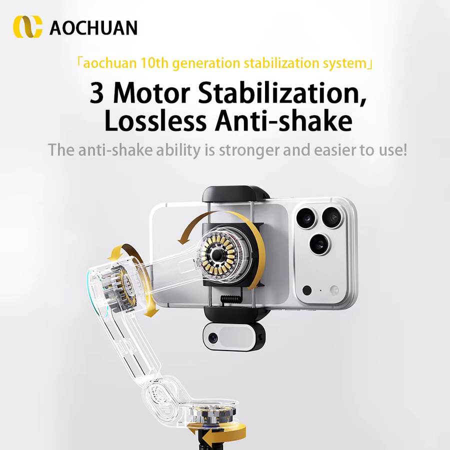AOCHUAN X3 Handheld Gimbal Stabilisator in Schwarz mit integriertem Verlängerungsstab, Stativ und Gesichtsverfolgung für iPhone, Android und Samsung Smartphones - Bild 2