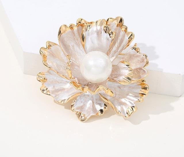 YIRAN Jewelry Brosche, Pfingstrosenblumen, Perlen, weiß, Damen - Bild 1