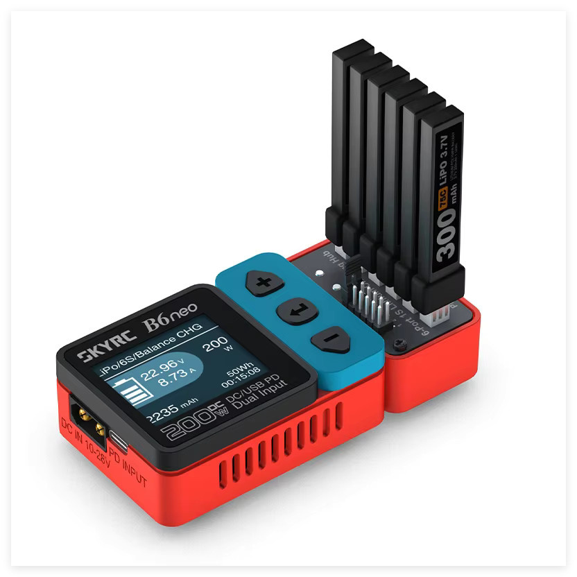 SKYRC OSH 6-Port 1S Batterielade-Hub für LiPo LiFe Li-Ion LiHV in Rot - Bild 2