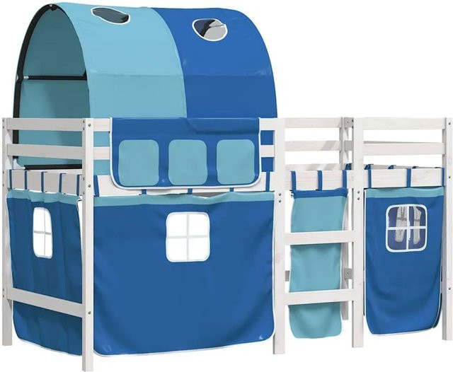 vidaXL Kinderhochbett mit Tunnel aus massivem Kiefernholz in Blau und Weiß - Bild 1