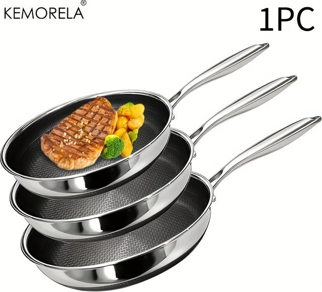 KEMORELA Wok-Pfanne aus Edelstahl 316 in Silber, dreilagige Wabenpfanne für alle Herdarten - Bild 1