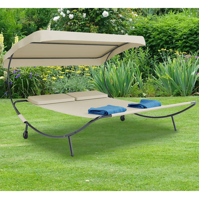 Doppelliege Bindox von VCM mit Sonnendach und Textilene in Creme/Beige, B/T/H: 200 x 180 x 137 cm - Bild 3