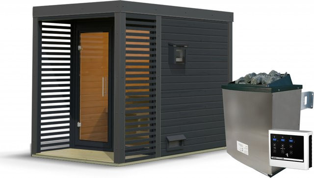 Saunahaus ARES 1 in Anthrazit mit 9,0 kW Ofen und Steuergerät, B: 191 cm, H: 276 cm, Wandstärke: 38 mm - Bild 1