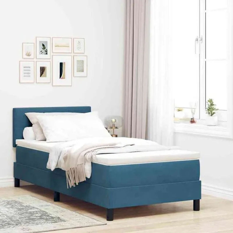 vidaxl Boxspringbett mit Kopfteil aus Samt in Blau, B/T/H: 90 x 200 x 88 cm - Bild 1