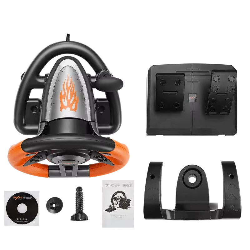 PXN V3II Rennlenkrad mit Pedalen in Schwarz, Vibrations-Spielcontroller kompatibel mit PC, PS3, PS4 und Nintendo Switch - Bild 2