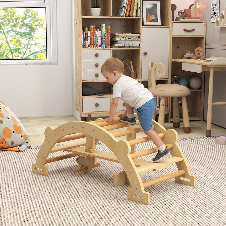Aosom AIYAPLAY Montessori Klettergerüst Indoor, 2 in 1 Kletterbogen, Kletterspielzeug aus Holz, für Kinder 2-4 Jahre, Naturholz - Bild 2