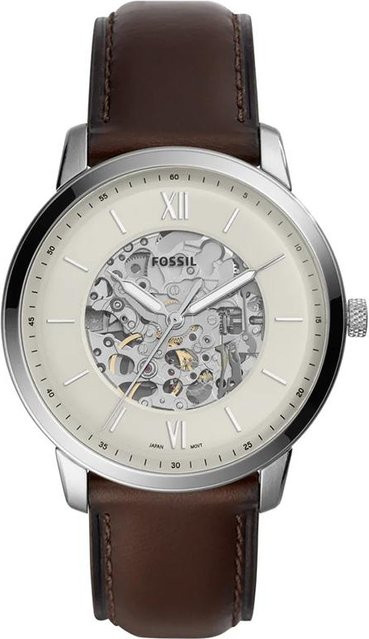 Fossil Armbanduhr Automatik, Edelstahl, Weiß, Leder, Herren - Bild 1