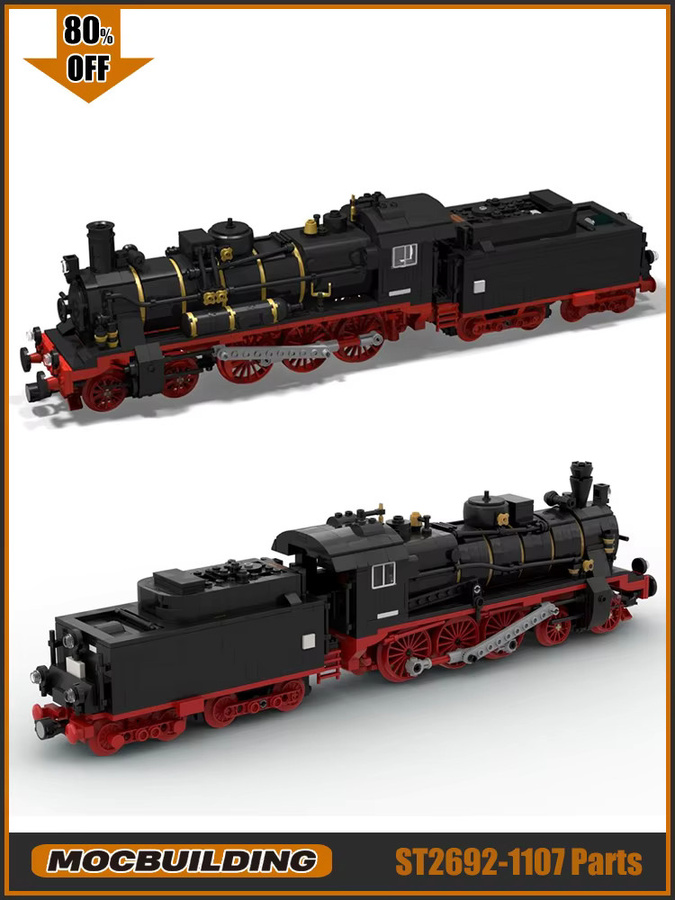 MOCBUILDING Dampf-Lokomotive Modellbausatz aus Kunststoff in Schwarz als DIY Montage Spielzeug für Sammler und Technik-Fans - Bild 4