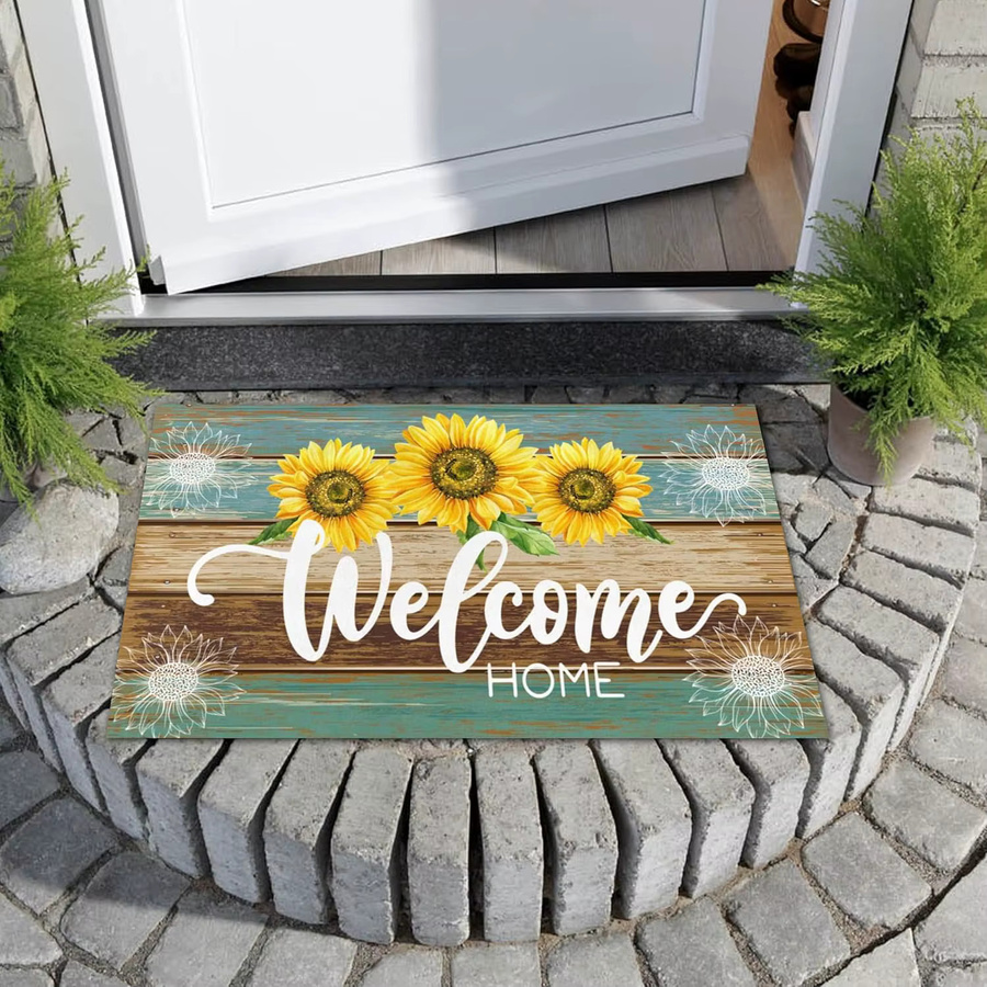 VIKAMA Sommer-Fußmatte mit Sonnenblumen-Design, rutschfeste Willkommensmatte im Vintage-Stil für drinnen und draußen, B/H: 60 x 40 cm, Mehrfarbig - Bild 3