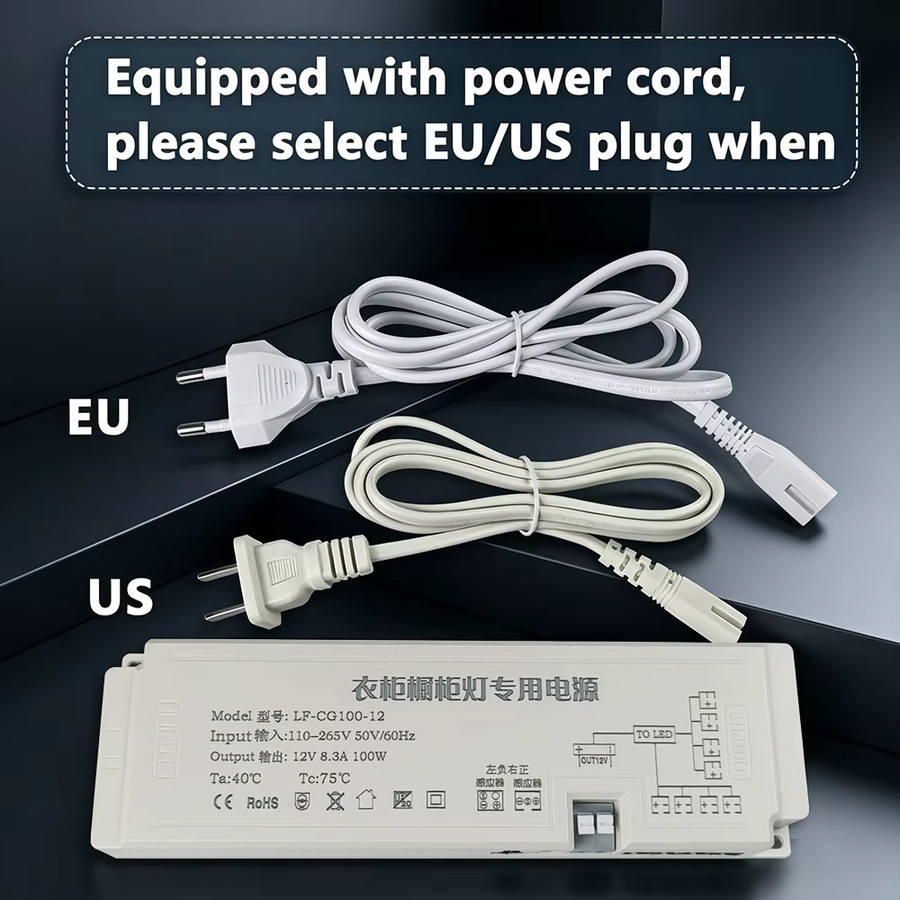 IKSLED Ultraflacher LED-Treiber als Konstantstromversorgung für LED-Streifen mit Europäischem Stecker, 12V/24V, Farbe: Weiß - Bild 2