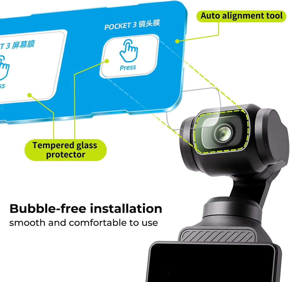 DJI Osmo Pocket 3 Displayschutz und Objektivschutz Set aus transparentem Hartglas mit Auto-Ausrichtungsrahmen - Bild 3