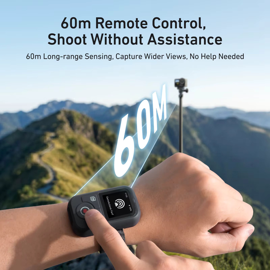 TELESIN Bluetooth-Fernbedienung mit Bildschirmanzeige und Handgelenkschlaufe für DJI OSMO Action 6, 5 Pro, 4 und OSMO 360 in Schwarz - Bild 4