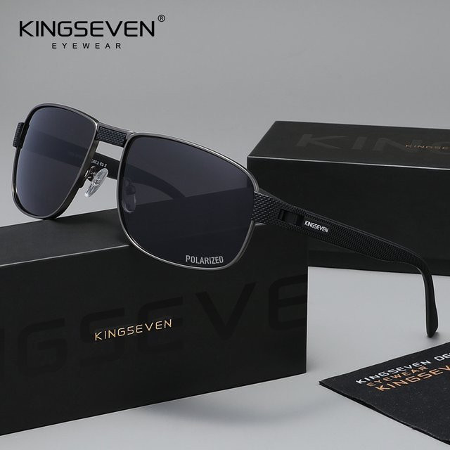 KINGSEVEN Sonnenbrille, Rechteckig, Vollrand, Schwarz, Unisex, polarisiert - Bild 1