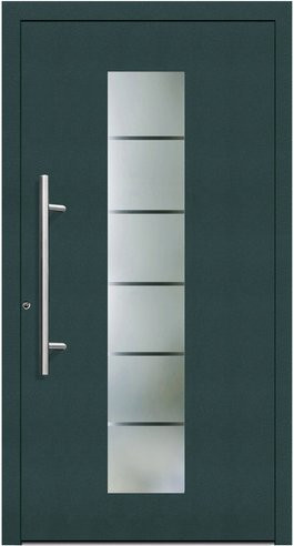 KNOCK Flügelüberdeckende Kunststoff-Haustür Terra in Moosgrün mit Glaseinsatz und RC2-Schutz, Höhe: 200 cm, Breite: 100 cm - Bild 1