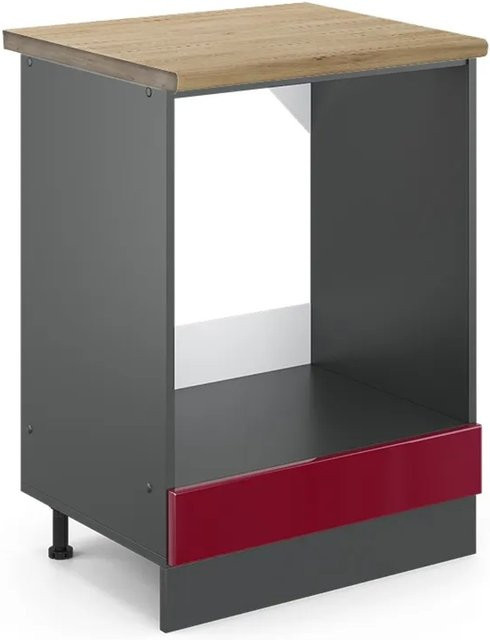 Vicco Herdbauschrank R-Line in Bordeaux Hochglanz und Anthrazit mit Eiche-Optik, Breite: 60 cm, Höhe: 81,6 cm, Tiefe: 60 cm - Bild 1