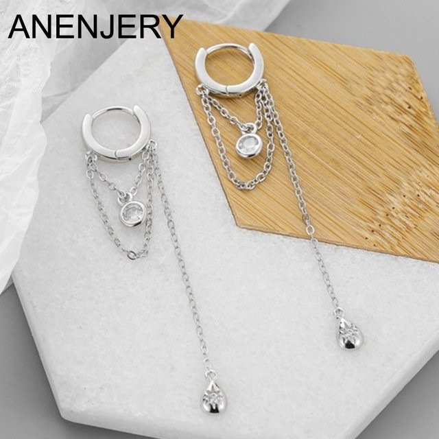Anenjery Ohrringe, Quaste, Zirkon, Silber Farbe, Damen - Bild 1