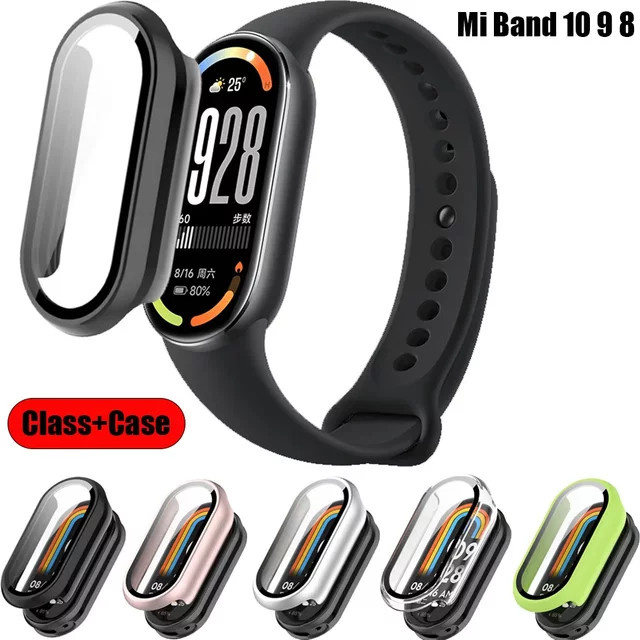 Xiaomi Schutzhülle für Mi Band 9 10 8, HD gehärtetes Glas, PC-Gehäuse, Green, Transparent - Bild 1