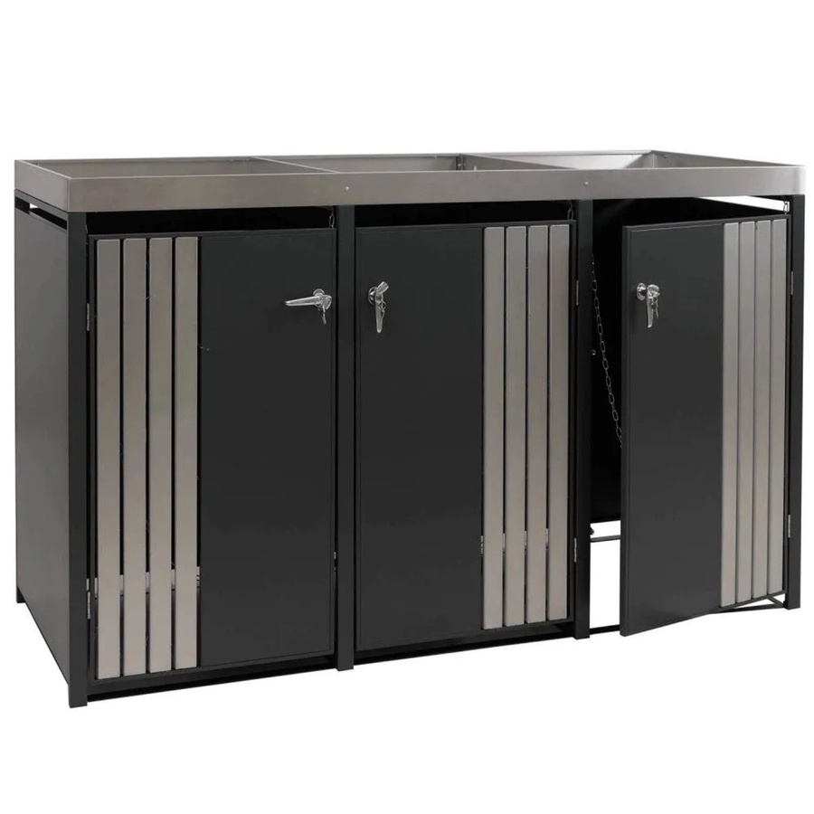 MCW 3er-Mülltonnenverkleidung O67 Mülltonnenbox mit Pflanzkasten aus Edelstahl in Anthrazit, B/T/H: 125 x 196 x 84 cm - Bild 2