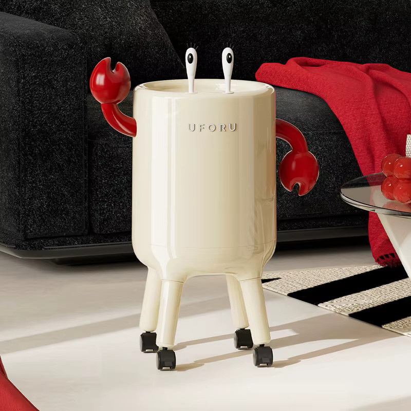 UFORU Doppelwandiger Mülleimer mit Federdeckel und Rollen, Beige, B/T/H: 45,0 x 24,0 x 24,0 cm - Bild 3