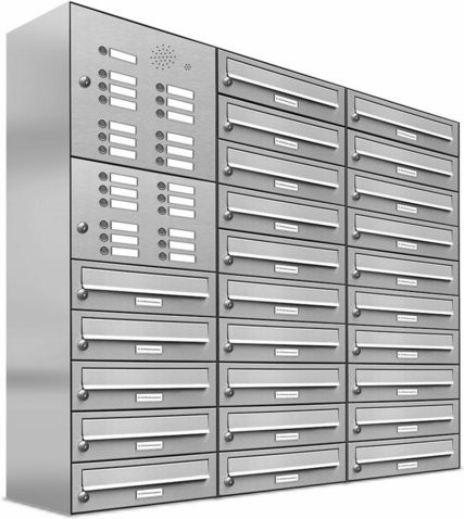 AL Briefkasten-System für 25 Parteien zur Aufputzmontage, silberfarben, B/H/T: 153,78 x 115,0 x 27,5 cm - Bild 1