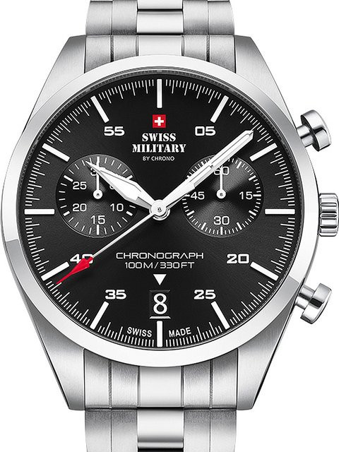Swiss Military Chronograph, Quarz, Edelstahl, Schwarz, 43 mm, Herren - Bild 1
