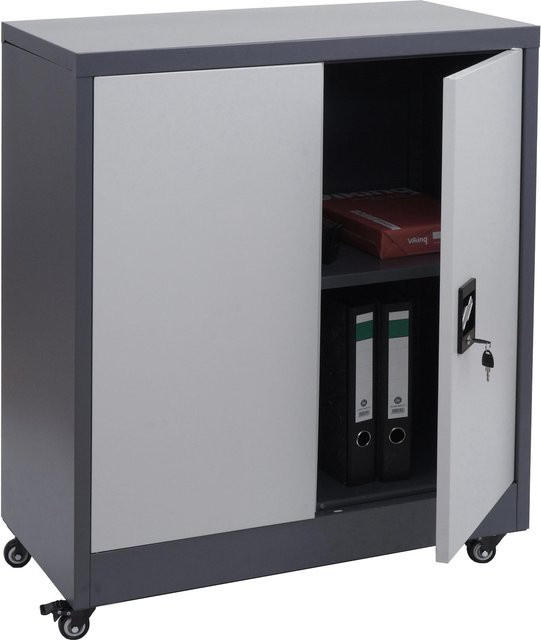 Aktenschrank MCW-O50 aus Stahl mit Rollen und 2 abschließbaren Türen, grau, H: 98 cm, B: 80 cm, T: 40 cm - Bild 1