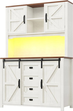 Merax Küchenschrank mit Schiebetüren und LED-Beleuchtung in Schwarz-Weiß, B/T/H: 115 x 40 x 174,7 cm