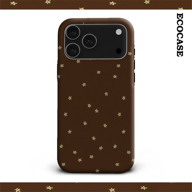 Handyhülle Golden Stars auf Braun für Apple iPhone 17 16 15 14 13 12 11 Pro Max Plus mit doppelschichtiger Rückseite - Bild 1