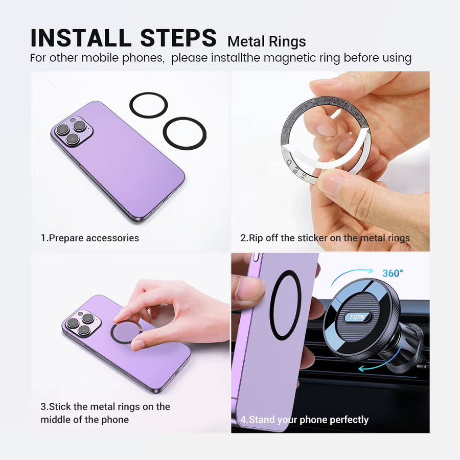 TOPK MagSafe Autotelefonhalterung mit starkem Magnet und Metallhaken für iPhone 16 15 14 13 Pro Max und Samsung S25 5G, Schwarz, Luftauslass-Halterung - Bild 6