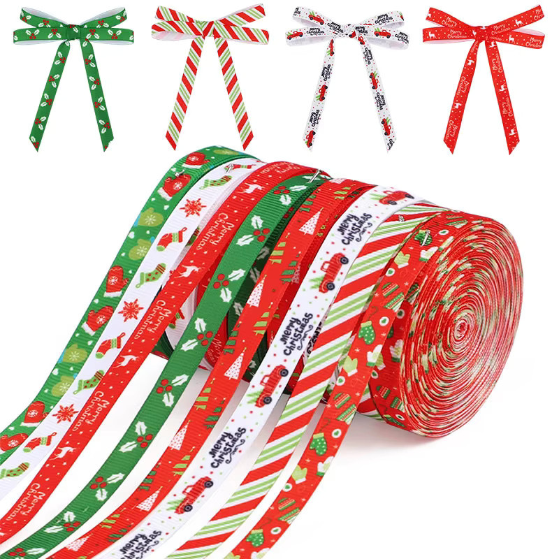 Bedrucktes Weihnachts-Ripsband für Geschenkverpackungen und Weihnachtsbaumdeko, 10 Yards, Mehrfarbig - Bild 2
