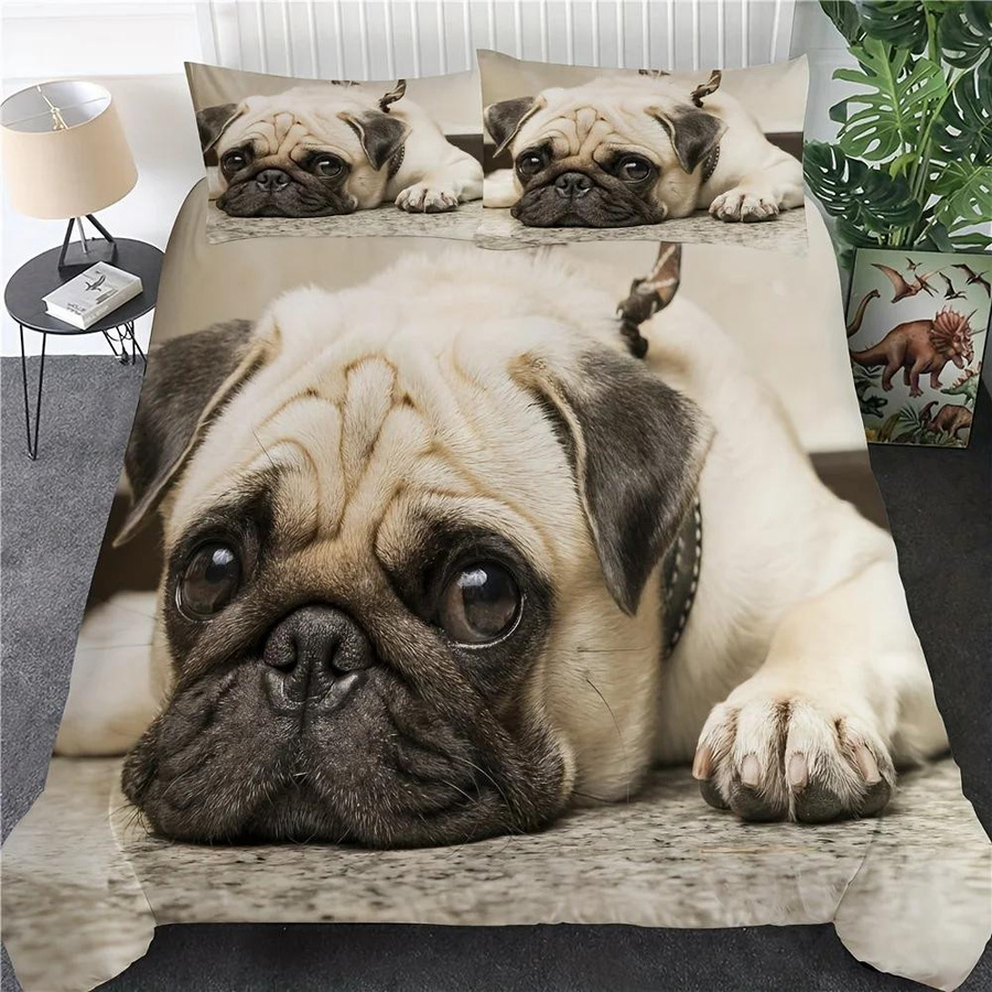 Bettwäsche-Set Binchi Outdoor Product mit niedlichem Mops-Druck aus Polyester, B/H: 135 x 200 cm - Bild 2