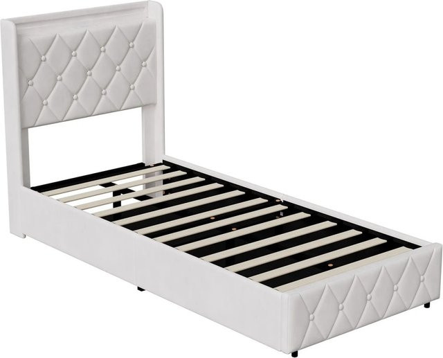 PXloue Polsterbett Beige mit Ladestation, RGB LED und Schubladen, B/T/H: 90 x 200 x 112 cm - Bild 1