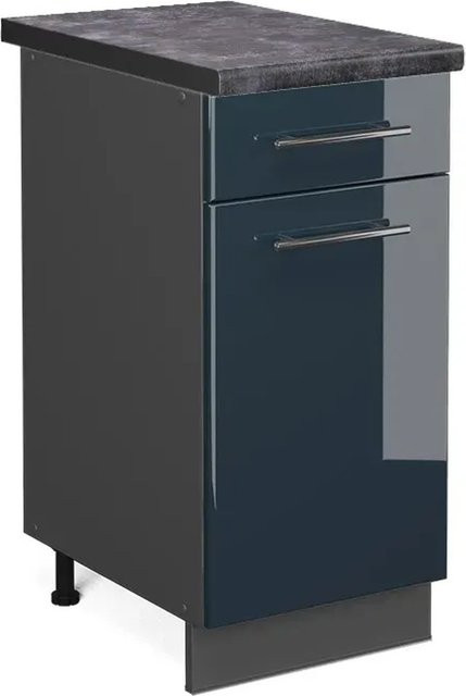 Vicco Küchenunterschrank Fame-Line Dunkelblau Hochglanz und Anthrazit Breite: 40 cm - Bild 1