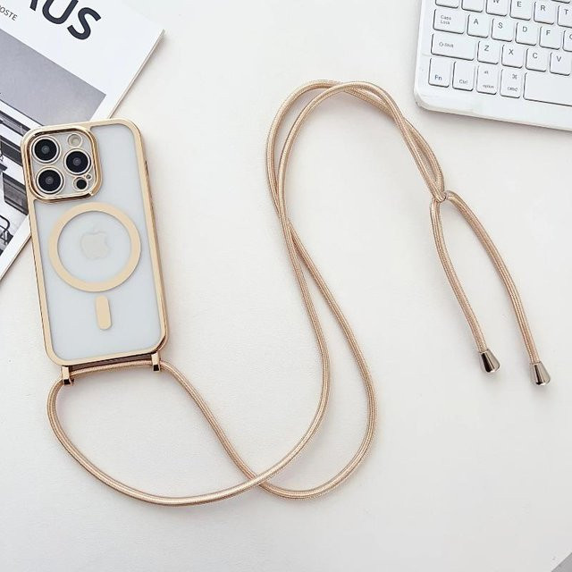 Rui Di Magsafe Magnetische Handyhülle mit Crossbody-Lanyard für iPhone 15 Pro bis iPhone 11 Pro Max in Gold - Bild 1