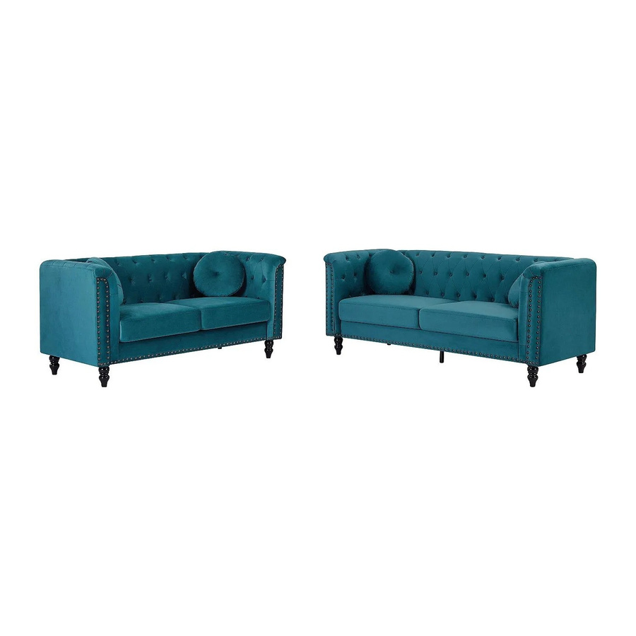 Couchgarnitur Turner Vente-unique in Blaugrün aus Samt, 3+2 Sitzelemente, Breite: 190 cm, Tiefe: 163 cm - Bild 2