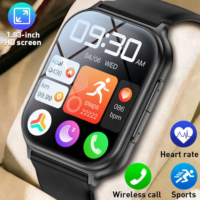 LIGE Smartwatch für Damen und Herren in Schwarz mit Bluetooth-Anruf, Herzfrequenzmesser und IP67 wasserdichtem Sport-Fitness-Tracker - Bild 1