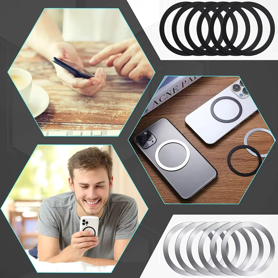 WSSHE Magnetischer Metallring aus Edelstahl in Silber für MagSafe Wireless-Ladegeräte und Auto-Handy-Magnethalter - Bild 2