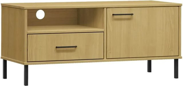 vidaXL TV-Schrank OSLO aus massivem Kiefernholz mit Metallbeinen in Braun, rustikaler Mediaschrank für dein Wohnzimmer, B/T/H: 106,0 x 40,0 x 46,5 cm - Bild 1