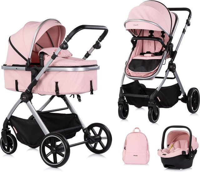 Chipolino Kombikinderwagen Pearl 3 in 1 umbaubar mit Babyschale, Wickeltasche und Fußsack in Rosa - Bild 1