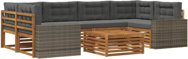 vidaXL Outdoor-Sofagarnitur 7-teilig in L-Form aus Akazienholz mit anthrazitfarbenen UV-beständigen Polyester-Polstern - Bild 1