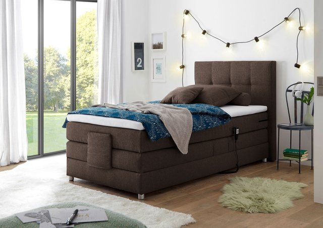 Boxspringbett HARPER BORBA in Braun mit motorisierter Kopfteilverstellung und Bonell-Federkern, B/T: 120 x 200 cm - Bild 1